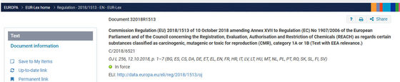 REACH Düzenlemesi (EC) No 1907/2006'nin XVII. Lisesini değiştiren Komisyon Düzenlemesi (AB) 2018/1513'ün 72. girişi